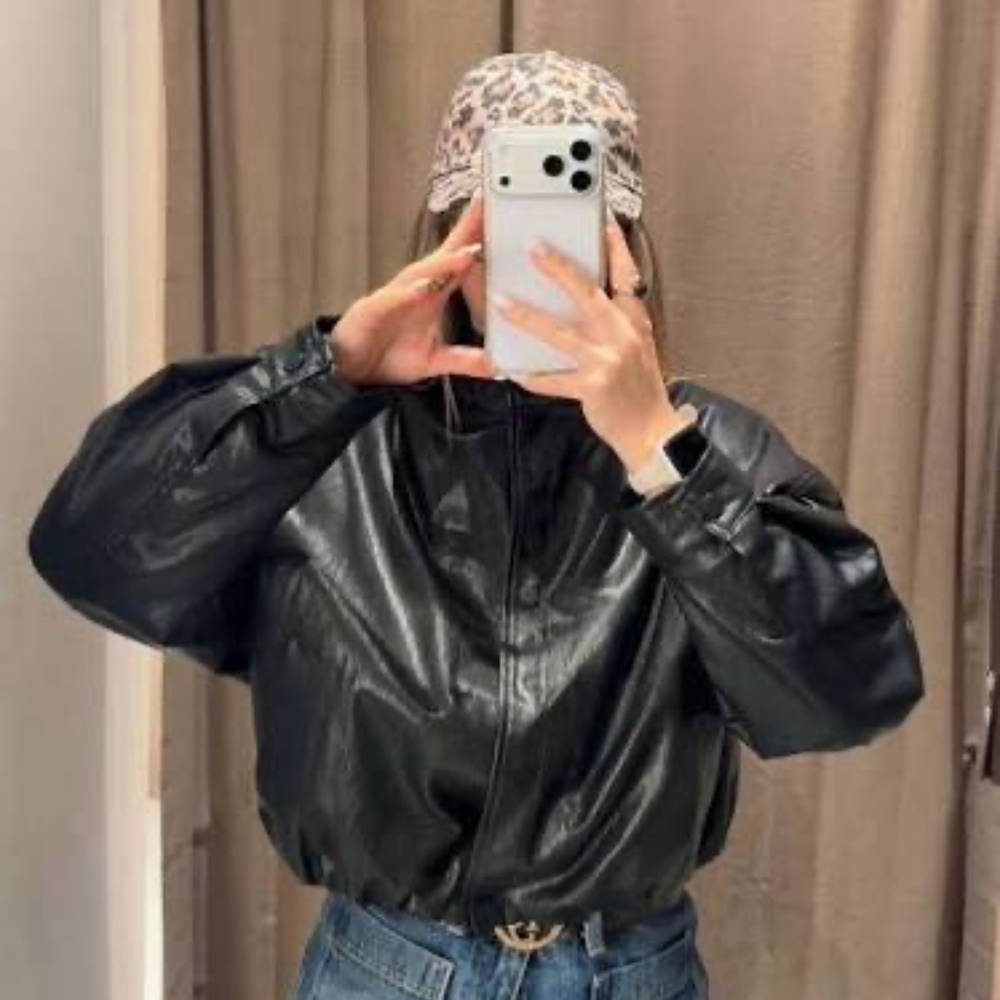 Zara Black Leather Jacket - Picture 8 of 11